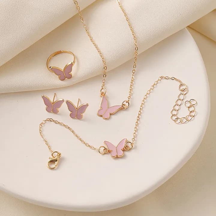 1Set Fashion Exquisite Simple Versatile Butterfly Necklace Bracelet Earrings Ring For Women Girls Wedding Party Jewelry Set Gift XIEGONG - variant image 2