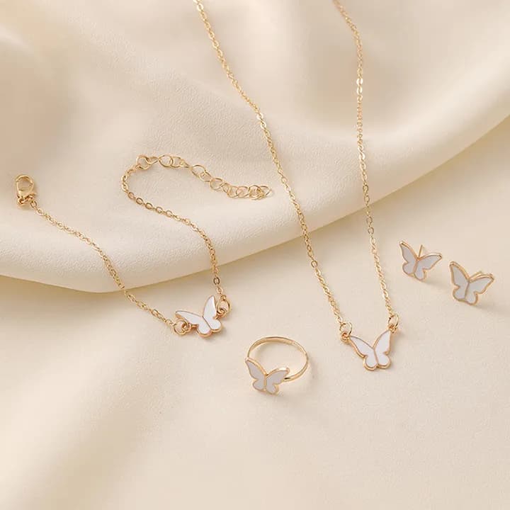 1Set Fashion Exquisite Simple Versatile Butterfly Necklace Bracelet Earrings Ring For Women Girls Wedding Party Jewelry Set Gift XIEGONG - variant image 4