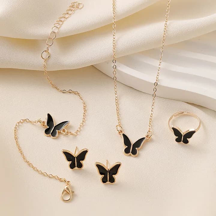 1Set Fashion Exquisite Simple Versatile Butterfly Necklace Bracelet Earrings Ring For Women Girls Wedding Party Jewelry Set Gift XIEGONG - variant image 3