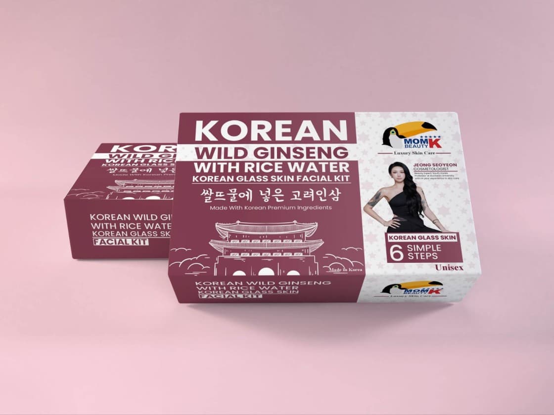 Korean Glass Skin Facial Kit by MOM K BEAUTY | Wild Ginseng & Rice Water | 6‑Step Skincare Set for Radiant Glow